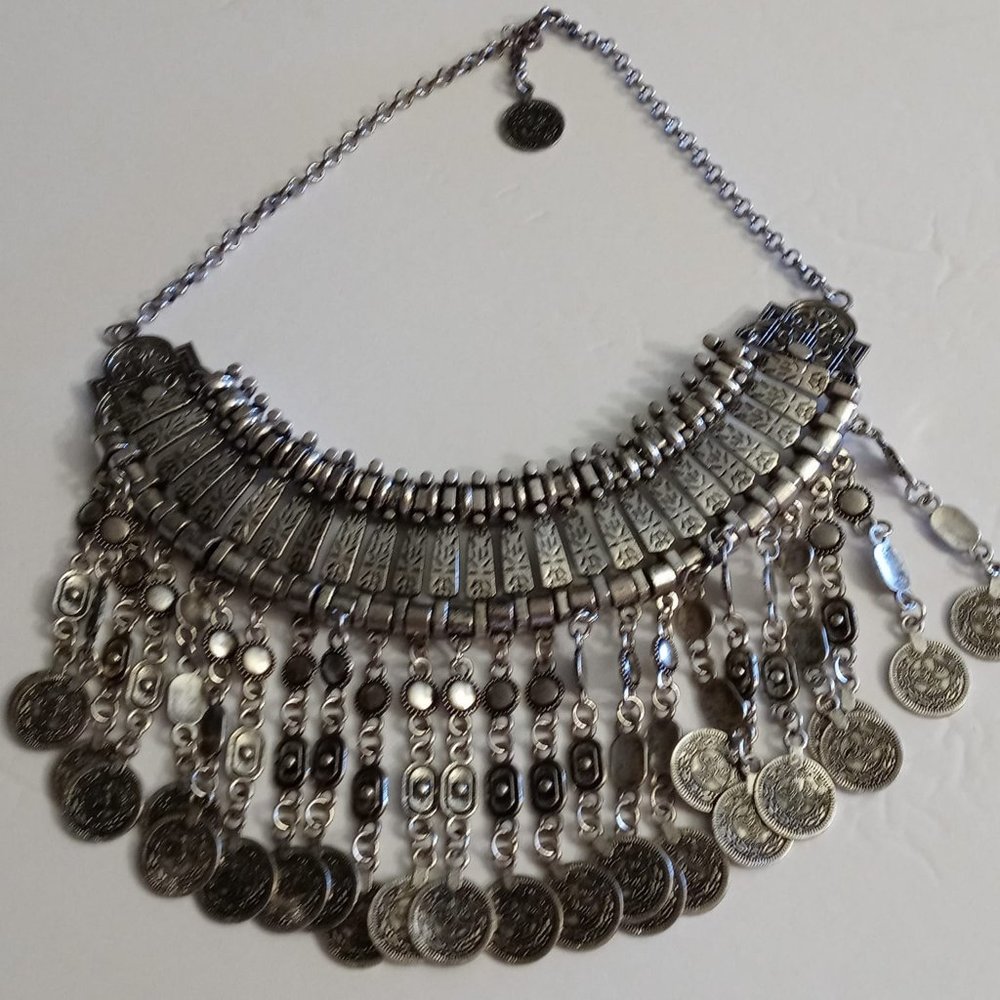 Gorgeous Silver Heavy Statement Necklace with Dangles